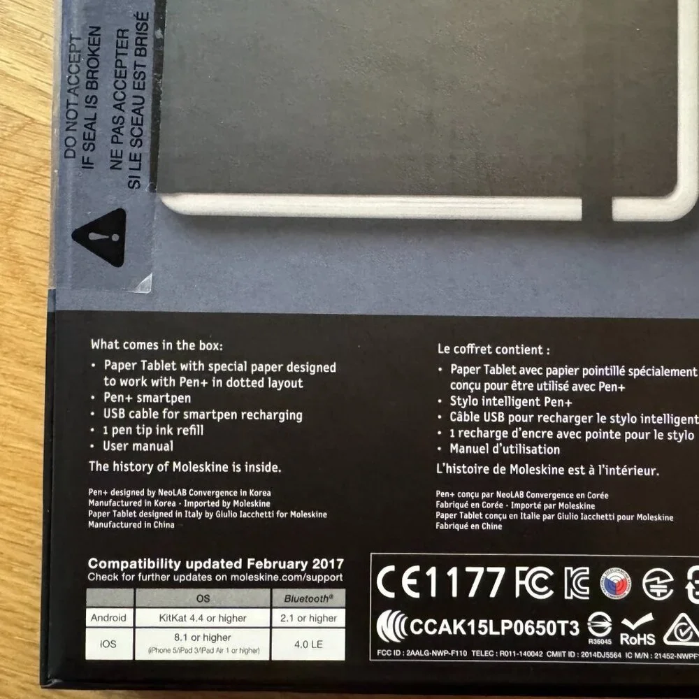 MOLESKINE Smart Writing Set: Paper Tablet and Pen Model NWP-F110 CIRCA 2018